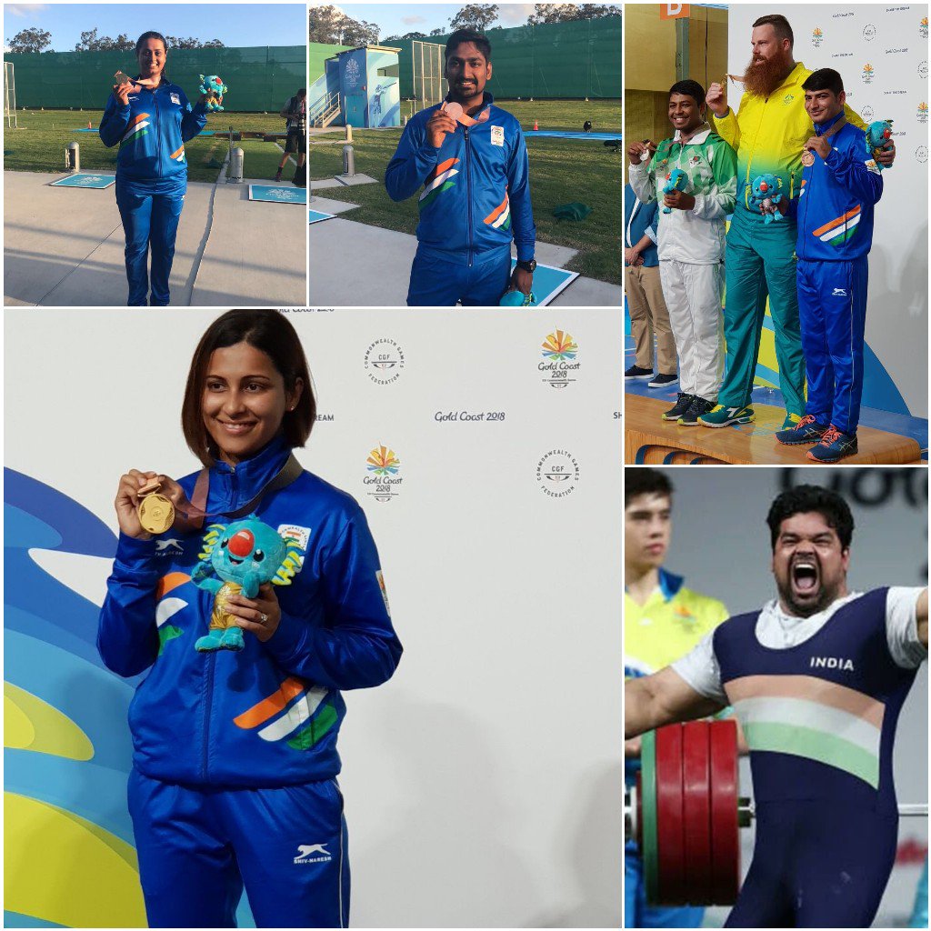 Congratulations, #HeenaSindhu &amp; #ShreyasiSingh for winning a Gold Medal in your respective events. Also, congratulations to #OmMitharval, #SachinChaudhary &amp; #Ankur for winning a bronze medal in your respective events. Your passion for sports is truly admirable &amp; inspiring.#GC2018