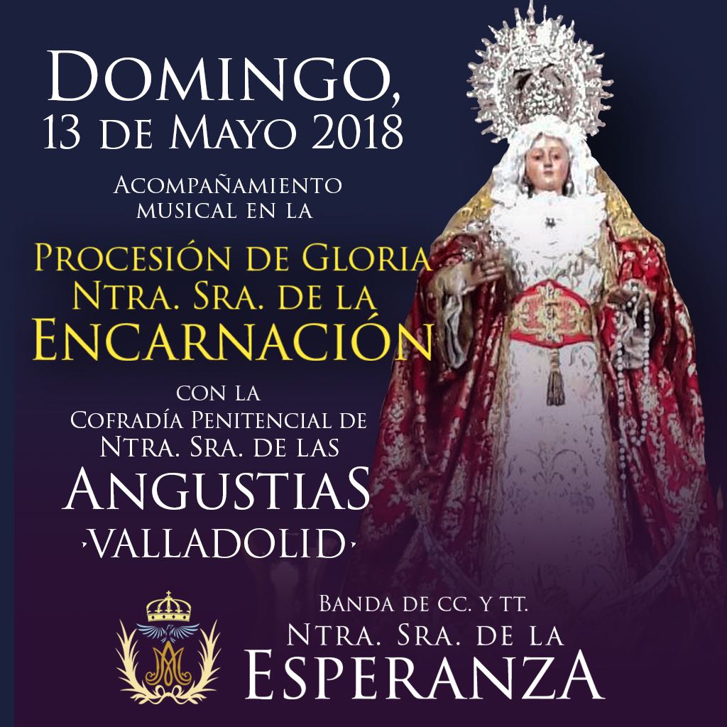 DOMINGO 13 de MAYO
13:00 H en <a href="/angustiasva/">Cofradía de las Angustias</a>

#Esperanza #Esperanza2018 #SomosEsperanza #Música #Valladolid