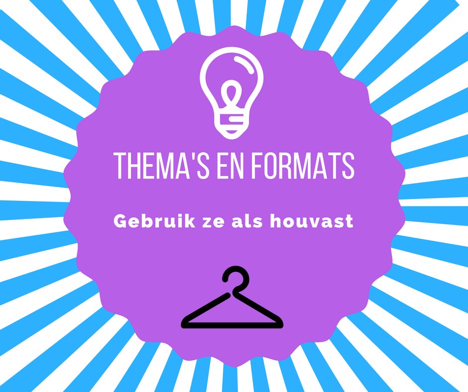 Vooral voor #Facebook werkt het inzetten van #thema's of #formats perfect. Het geeft je veel #houvast. Hoe? Dat lees je hier: