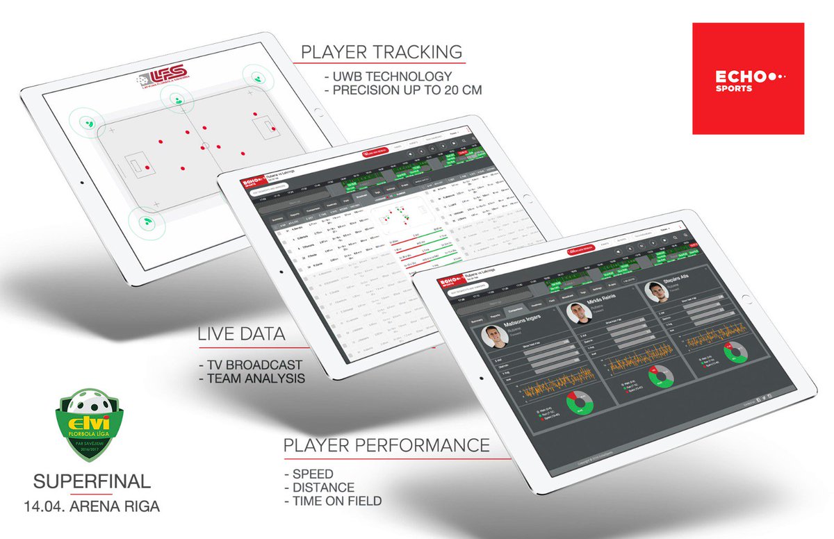 For the first time all <a href="/LFS_floorball/">LFS</a> Superfinal games will be tracked by using <a href="/EchoSports_eu/">EchoSports.eu</a>.We will gather movement data for every player in order to provide key metrics and analysis to players,coaches and spectators.Come and support your team! #floorball #CeļšUzArēnu #sewio