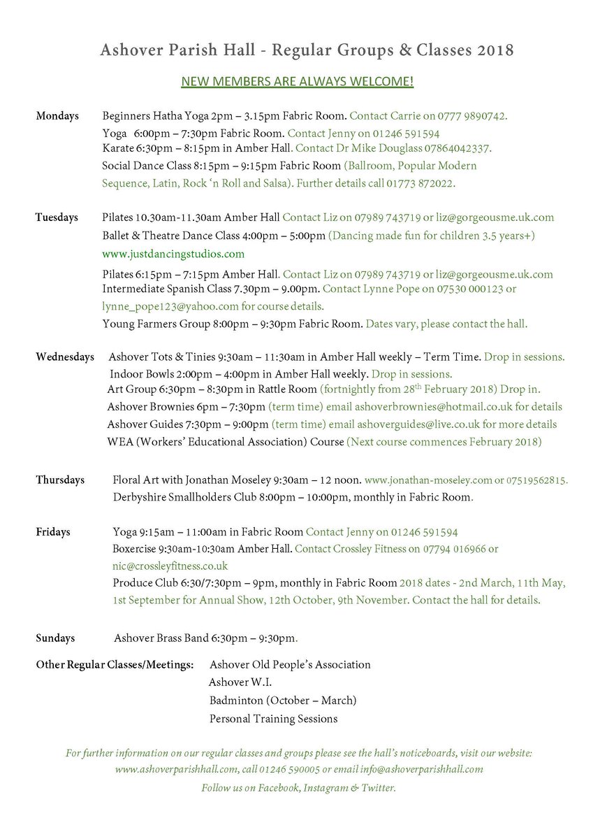 AshoverHall's tweet photo. Check out our new and regular classes..... everyone welcome... contact us for more info. 
#class #derbyshire #peakdistrict #local #wherewelive #learn #exercise #yoga #pilates #boxercise #art #floral https://t.co/0hZx6urNDc