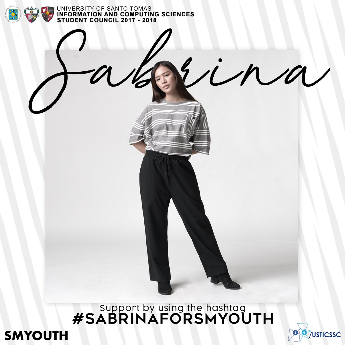 usticssc's tweet photo. Support our very own Ms. Sabrina San Diego in her road to victory for this year's SM Youth Go See Season 3. Watch her out every Monday, 8PM on SM Youth's Facebook page and Youtube channel. Don't forget to use the hashtag #SabrinaForSMYouth! #1ICS https://t.co/Mun6qbkeXQ