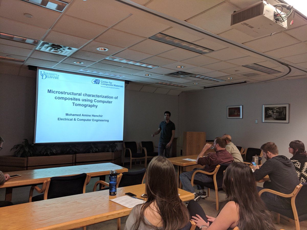 UDCCM's tweet photo. ECE Grad Student Mohamed Henchir opens @UDCCM’s #2018ResearchReviews with his presentation on Microstructural Characterization of #Composites using #ComputerTomography https://t.co/TGcqapVy2K
