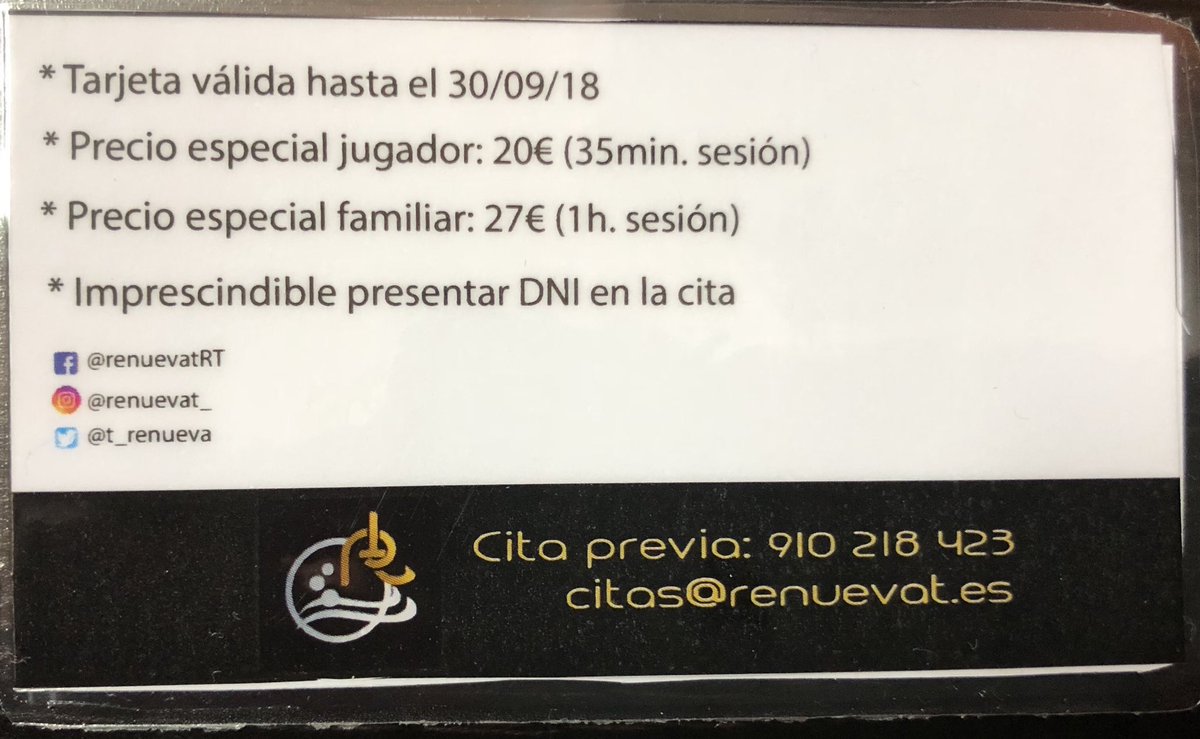 Acuerdo con <a href="/t_renueva/">RenuevaT</a> 
Precio especial para que nuestros chicos tengan sesion de fisio en caso de lesión.