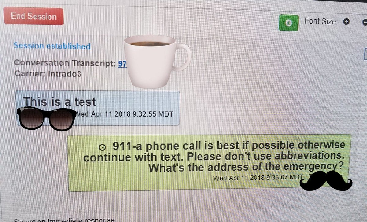 Vail Public Safety Communications is proud to bring Eagle County text to 911! A phone call is always best, but if it's safer to text (or if text will go through when phone calls won't), text to 911. (stickers added for fun, actual emojis not supported!) :)