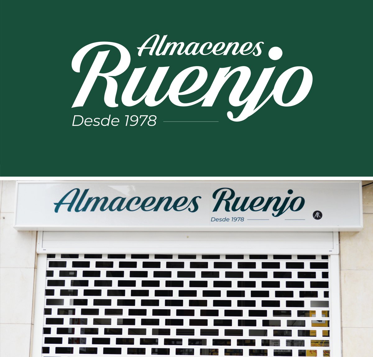 #Logotipo que realizamos para Almacenes Ruenjo, un comercio del municipio de Los Realejos que acumula más de 40 años de actividad. Les dejamos también con el resultado de la aplicación del logotipo al cartel exterior. ¡Feliz miércoles! 🙂