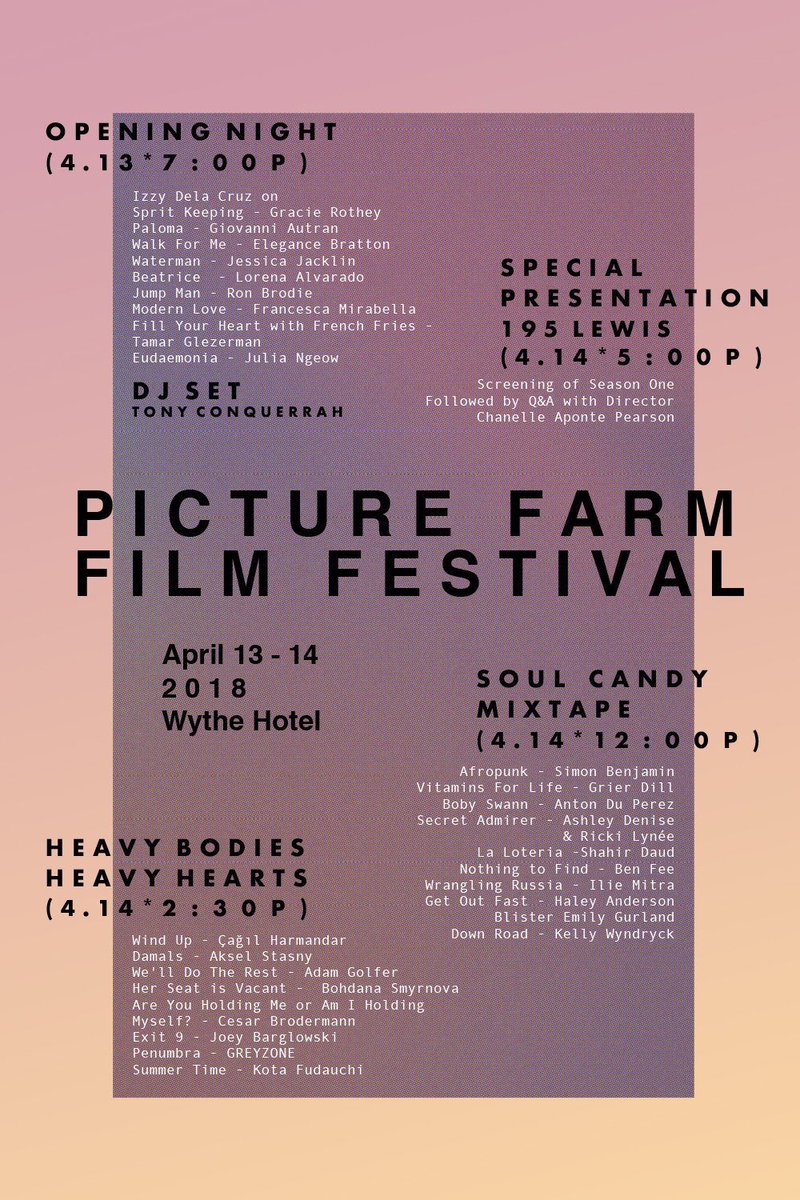 4/14: We're back in Brooklyn! Join us <a href="/WytheHotel/">Wythe Hotel</a> this Saturday for a special <a href="/195lewis/">195 Lewis</a> screening featuring a Q&amp;A with <a href="/capontepearson/">Chanelle Aponte Pearson</a> bit.ly/2v7xUvu