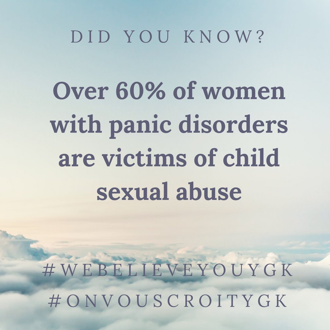 sackingston's tweet image. Did you know?  Over 60% of women with panic disorders are victims of child sexual abuse? #beoutraged #onvouscroitygk #webelieveyouygk #saam #nooneasksforit #ygk