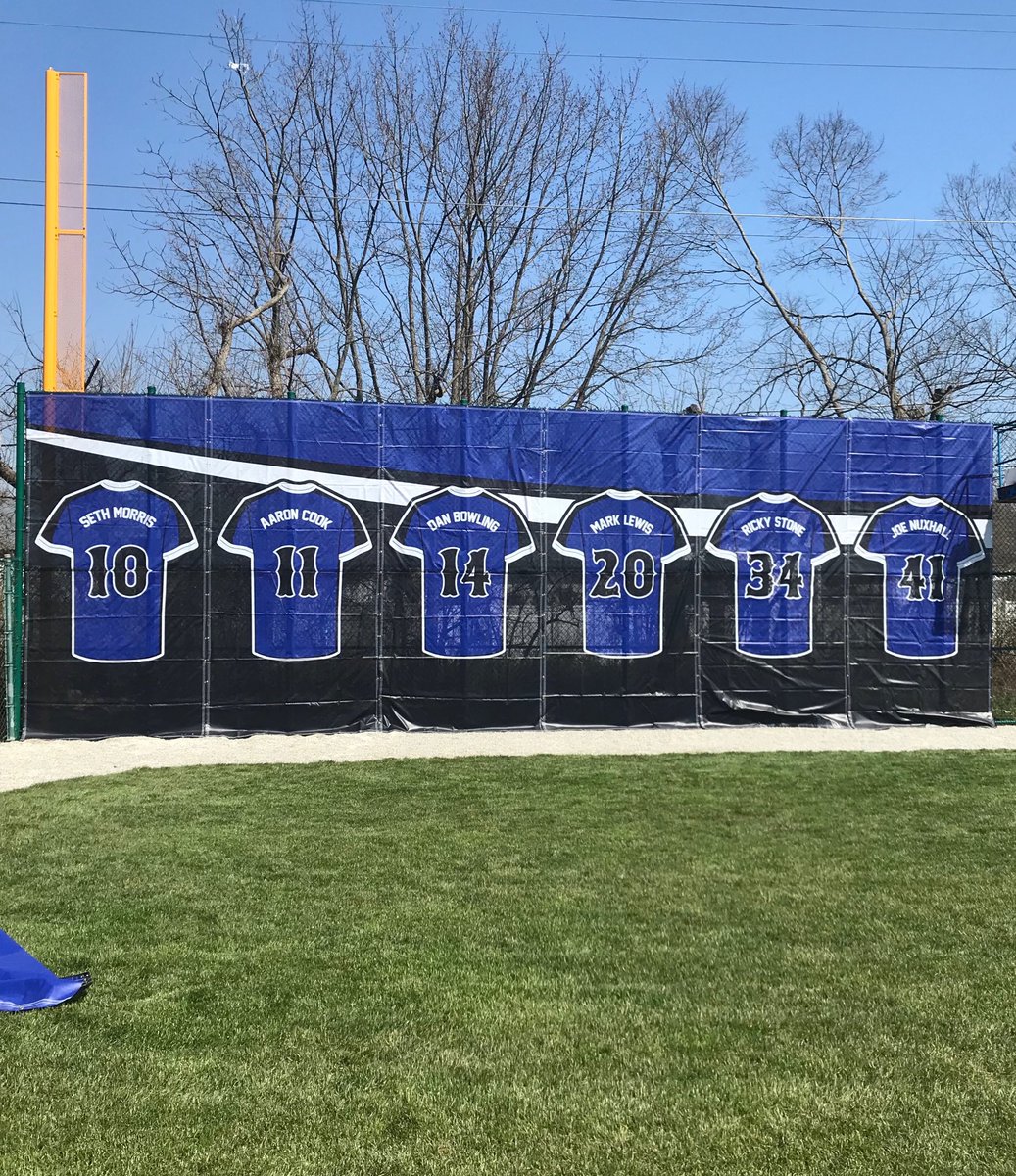 HHSBigBlueAD's tweet photo. The new windscreen in going up at The Stang!!! The retired uniform numbers look AWESOME! https://t.co/U0U9dRgn9y
