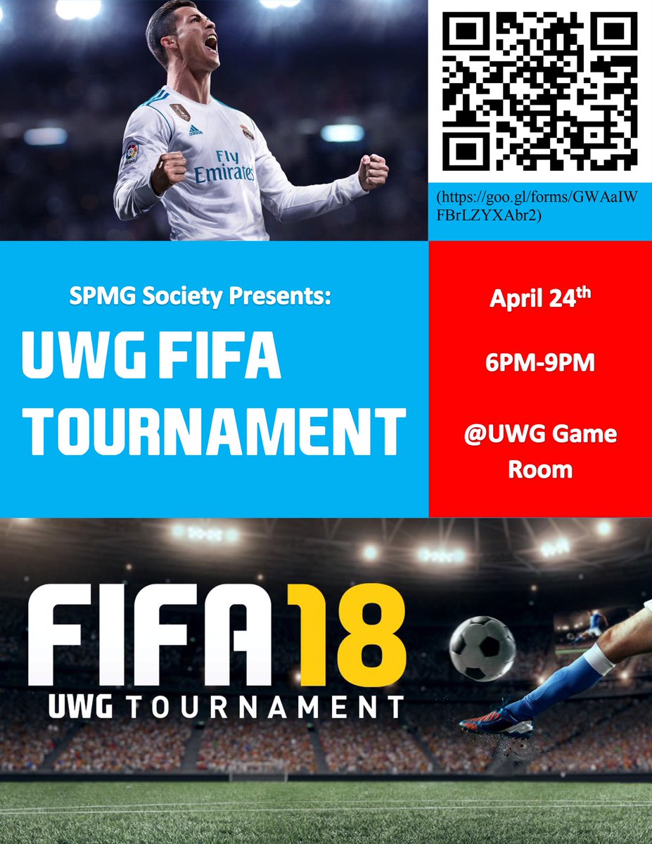 UWGSMS's tweet photo. Sport Management Society will be hosting a FIFA Tournament on Tuesday, April 24th from 6PM to 9PM in the UREC Game Room! Everyone is welcome! There will be prizes for first and second place. Please sign up for the tournament. Link In The Bio https://t.co/XIh7XeeAHz