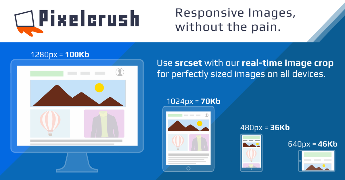 Tired of managing multiple versions of the same image? Managing multiple versions of the same image is a pain. Forget storing size variants. With Pixelcrush and srcset attribute, you can easily deliver real-time cropped images for every device. pixelcrush.io/features?ft=re…