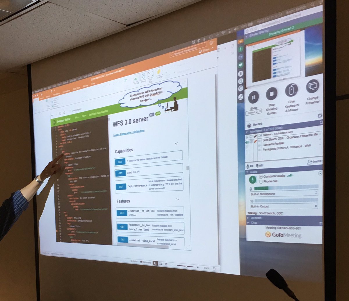 JeffHarrison's tweet photo. Talking about WFS 3.0 and 'Next Generation #Geospatial Services' at @opengeospatial #Testbed14 kickoff... Great discussions today! https://t.co/LA0X8xaV2X