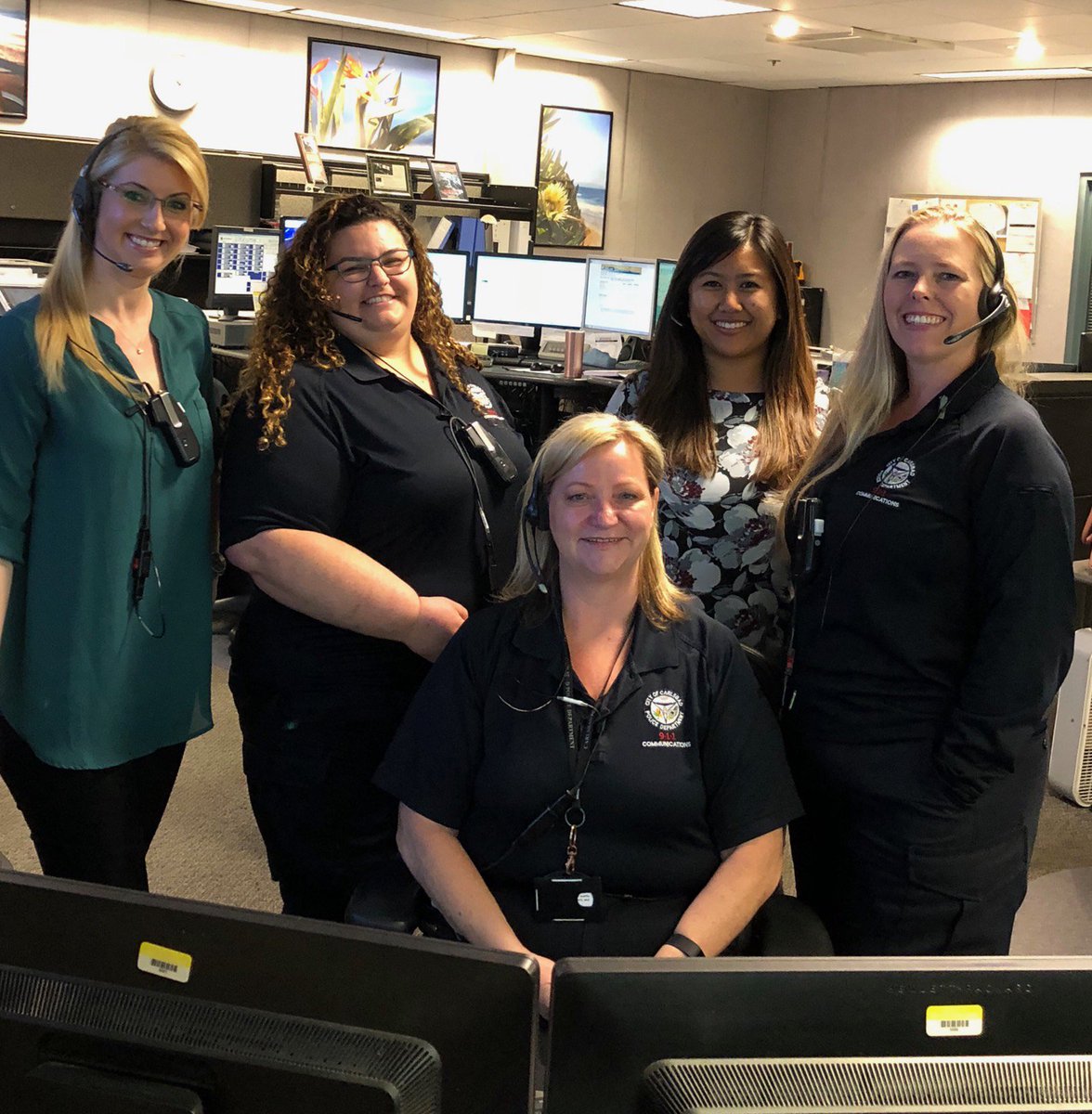 CarlsbadPolice's tweet photo. To honor #NationalPublicSafetyTelecommunicatorsWeek meet day watch 2. Dispatchers work 12-hour shifts and there are 4 shifts that staff our center. 75% of our 30k 911 calls come from cell phones. Thank you for all you do. #meetheonesin911 #50yearsof911 #ThankYou911 https://t.co/q8GMuU3Sil