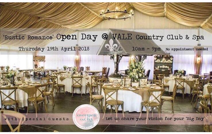 Don't miss the 'Rustic Romance' Wedding Open Day at @ValeCountryClub next Thursday, April 19th from 10am to 9pm! 💕💍