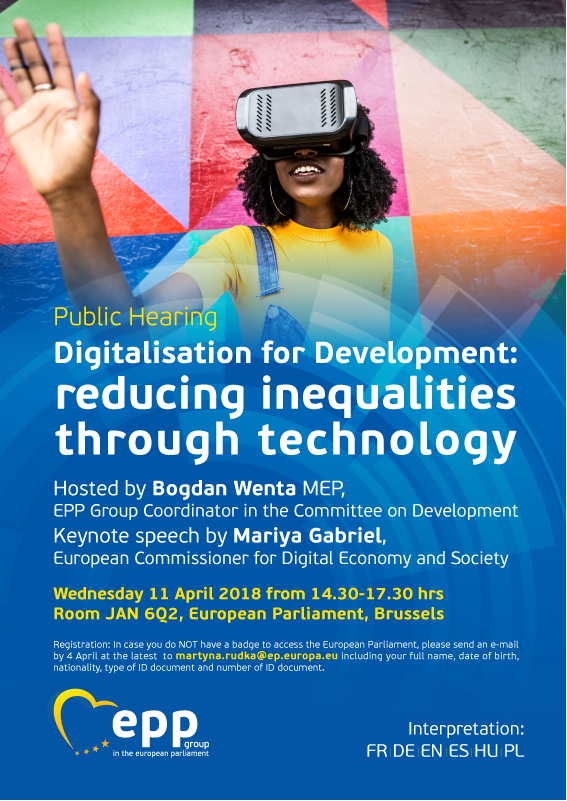 EPPGroup's tweet photo. In 30 min in @Europarl_EN : "Digitalisation for Development: reducing inequalities through technology" hosted by our MEP Bogdan Wenta, keynote speech by @GabrielMariya https://t.co/NAKkN1GmDk