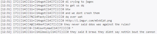 Rot_Leaks's tweet image. Excerpt 28: RoT discuss the rules of the Jagex PVP Championships in terms of packet loss.

From: #1 - RoT private member IRC - Part 2, Line 14177