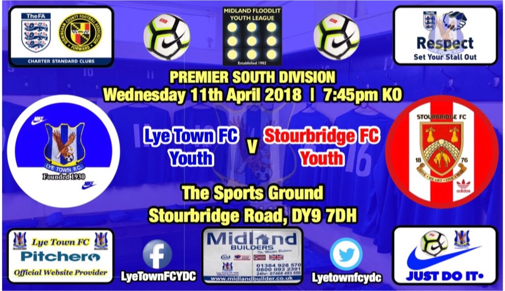 Lyetownofficial's tweet photo. ⚽️Match Day⚽️ - Our Youth team welcome near neighbours @StourbridgeFC Youth to the Sports Ground this evening.
Get yourself down to show your support for both sets of teams 👏🏻
#LTFCYDC #COYF🦅 https://t.co/1vM1sgkKfP