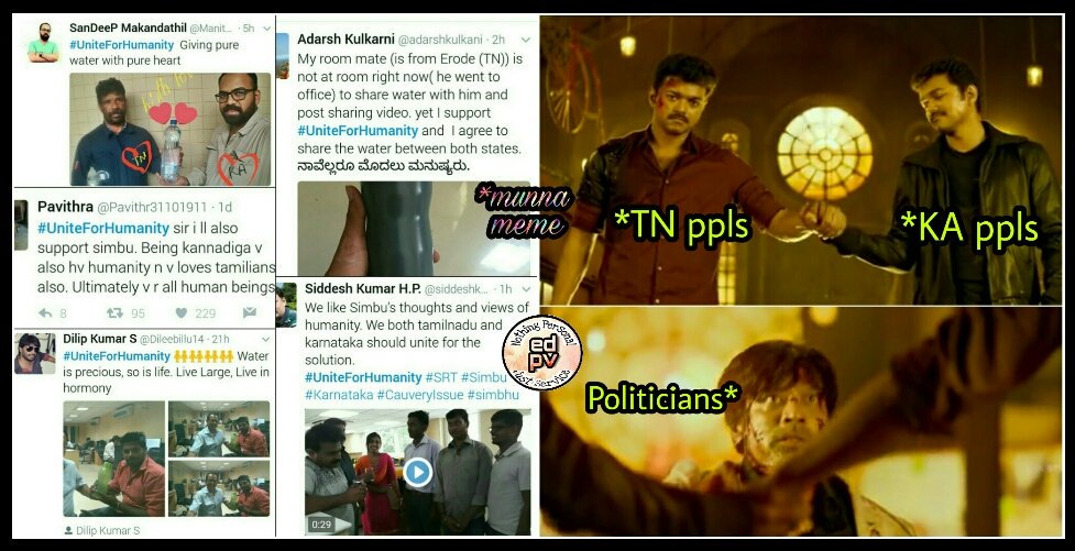 munna_madurai's tweet photo. Happy to see the supports from #Karnataka . Thanks from #Tamilnadu . Looking forward this support to solve #CauveryIssue.
#UniteForHumanity https://t.co/eZXRAbSyvu