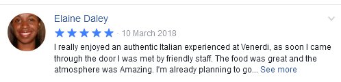 ItalianVenerdi's tweet photo. Our customers are making really Awesome comments about Venerdi. Thanks so much for all the great messages we get about what we do. Here's an Amazing comment from one of our customers. Keep them coming...... https://t.co/h3DkGK6WYY