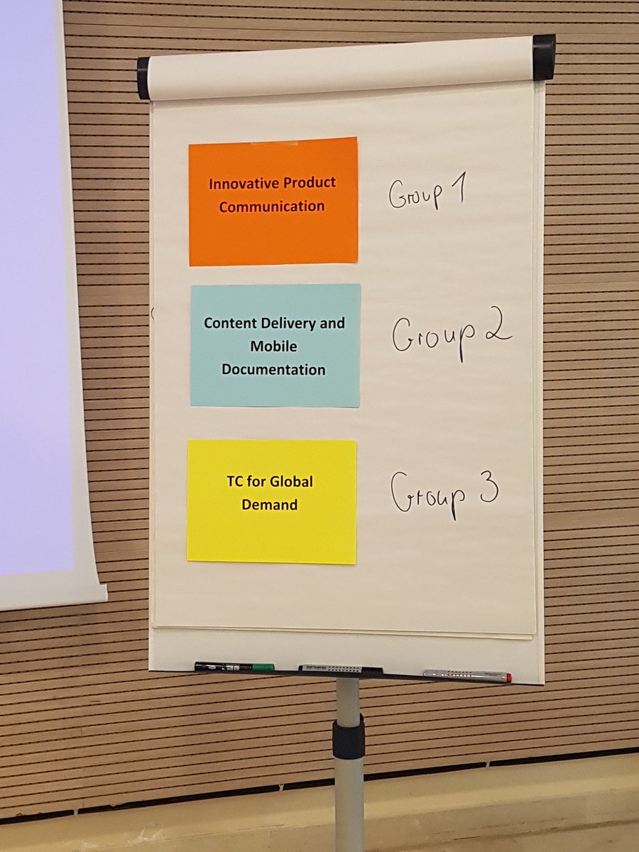 tekom_Europe's tweet photo. Interactive Session at #Comt_18: These are our 3 group Topics. https://t.co/DNQs7jit5p