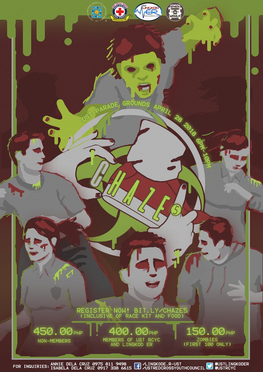 ARE YOU EXCITED TO BE #CHAZED?

Join us on April 28, 2018 (Saturday) at the UST grounds from 6:00pm to 10:00pm

Register now! bit.ly/CHAZE5
 
Php 400.00 for members
Php 450.00 for non-members
Php 150.00 for zombies (First 100 to pay registration fees only)