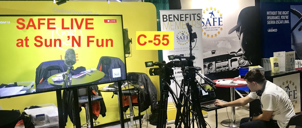 SAFEPilots's tweet image. SAFE LIVE; broadcasting from Sun &apos;N Fun! ow.ly/yLpO30jqY9h Join the FUN-- Booth C-55 or online here! @RichStowell @avi8rix @bensclair @tysonweihs @jtallman1959 @TomHaines #SnF18 #pilotfun