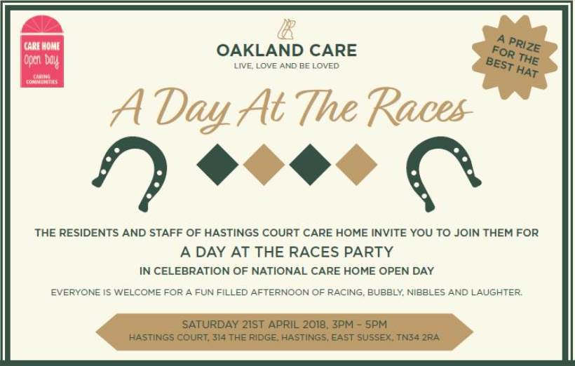 Join us on 21/04/18 for 'a day at the races' for @CareHomeOpenDay.  Place your bets, enjoy a glass of bubbly and win a prize for the best hat!  You can also tour the home and see that living in a care home means you're still very much part of the community.