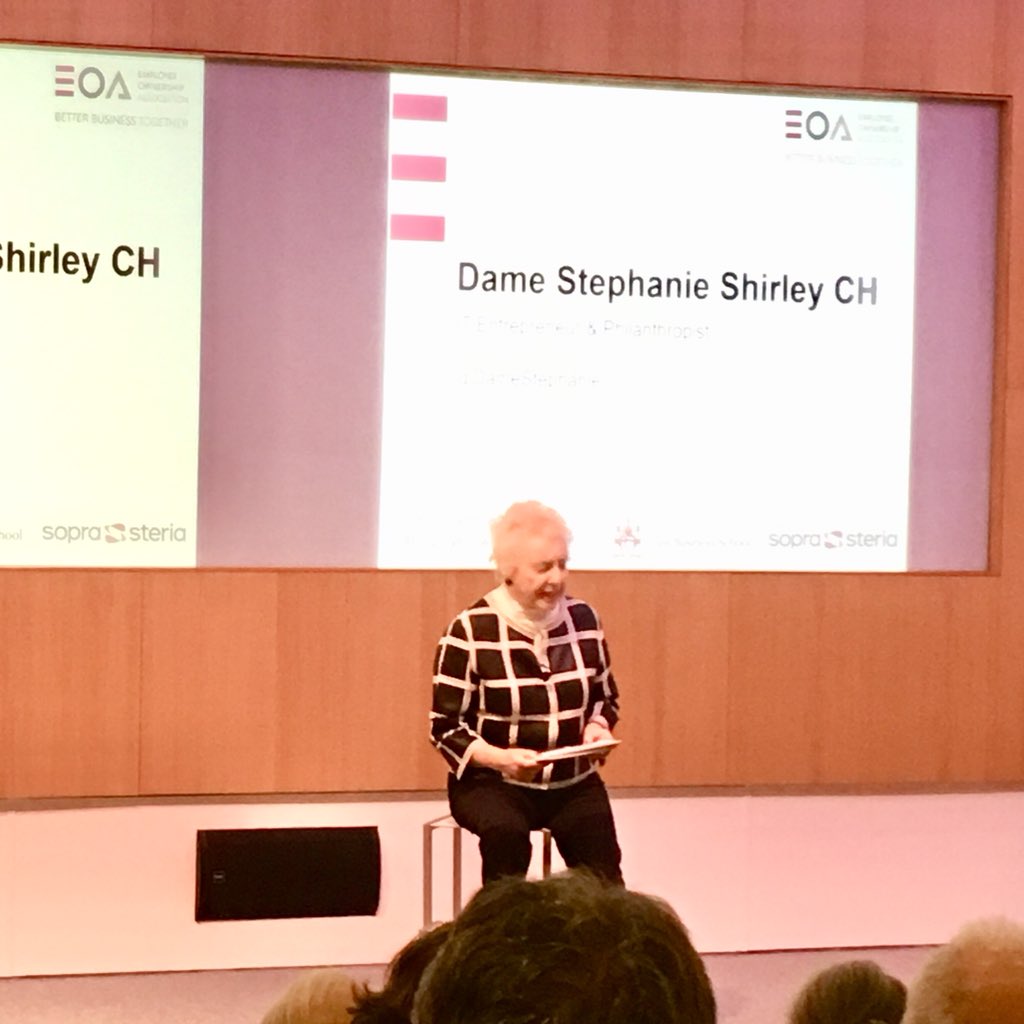 stevedannan's tweet photo. Hearing from the inspiring @DameStephanie_ sharing her story of employee ownership. #employeeownership provides so many benefits to so many people. Find out more from @EmployeeOwned and @CreativeMindsIC https://t.co/WbJvStp7t8