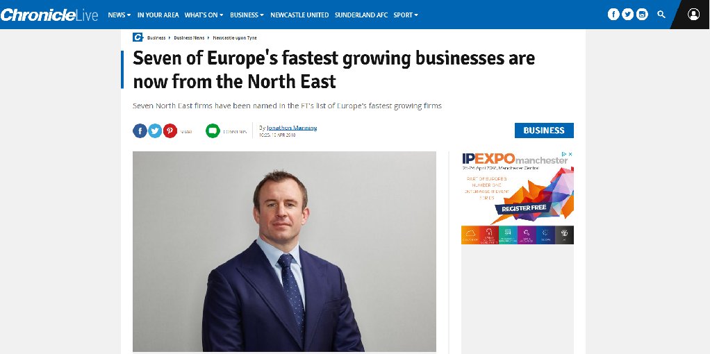 CommunicateTec's tweet photo. 'Seven of Europe's fastest growing #Businesses are now from the #NorthEast' @ChronicleLive reports - well done to the fellow six @CCTVSolutions @FrankRecGroup @endclothing @SaleCycle @GoodfellowsLtd and fellow #TeesValley firm Arkgrove @SBCforbusiness https://t.co/FDK17PCzfY https://t.co/1vr7OJd9GT