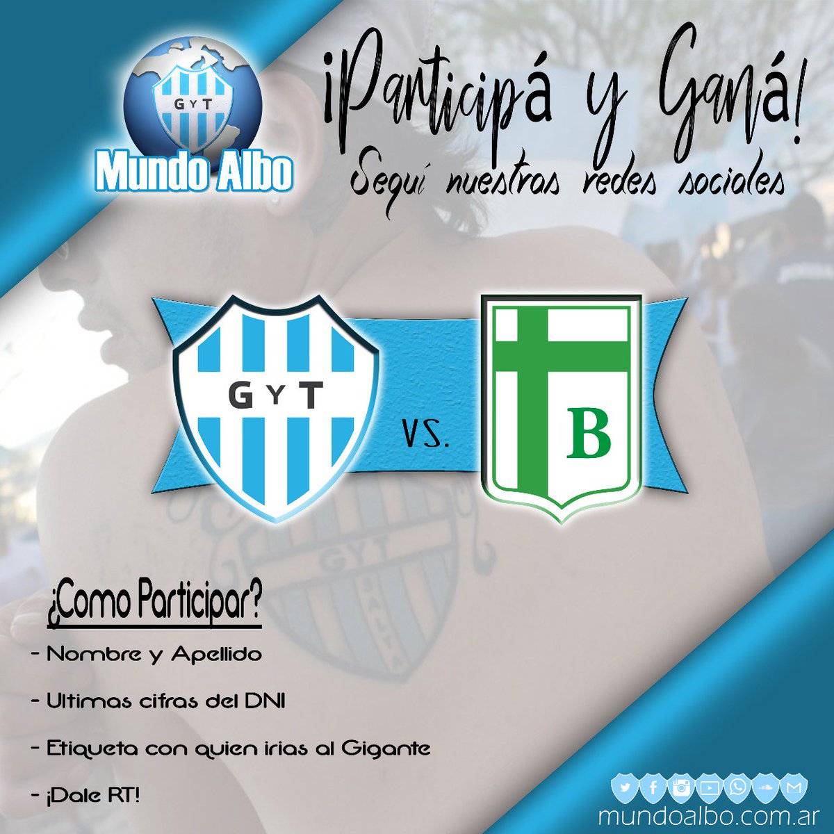 mundoalbook's tweet photo. #SorteoMundoAlbo // NO PODES FALTAR
Desde @MundoAlboOk sorteamos un par de entradas para que vos junto a un amigo/a puedan asistir al encuentro de este domingo ante @ClubSpBelgrano.
👉 ¡SEGUÍ LOS PASOS Y PARTICIPÁ!
#VamosLosAlbos https://t.co/6mrejIxcSX
