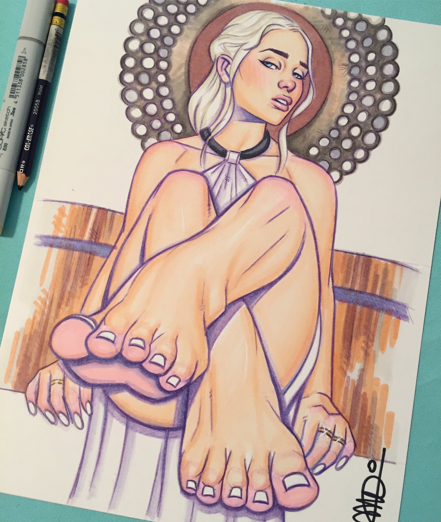 Daenerys Targaryen barefoot Khaleesi custom pinup sketch. 