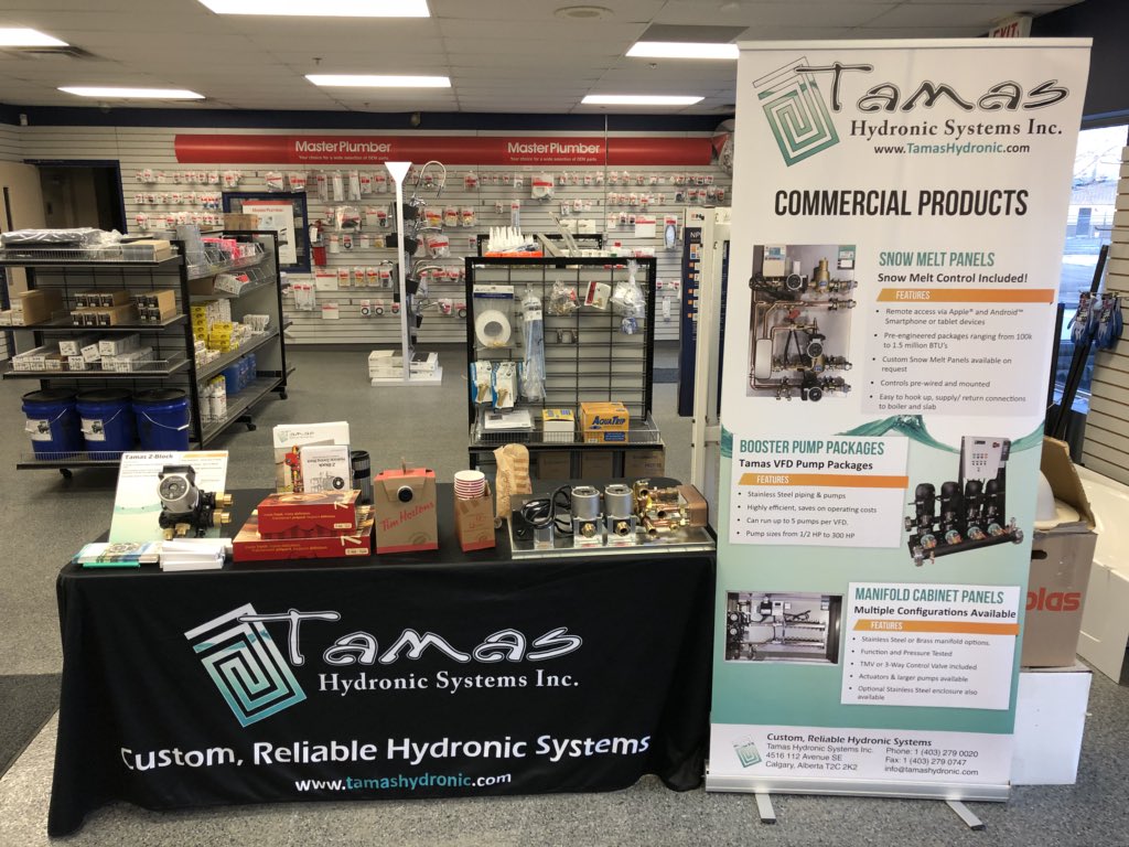 TamasHydronic's tweet photo. We are at @EmcoCalgary Chinook this morning! Come say Hi and see their new Bosch boiler demo with a #Tamashydronic panel! #hydronics #emco #bosch https://t.co/ArxlIlkaSd