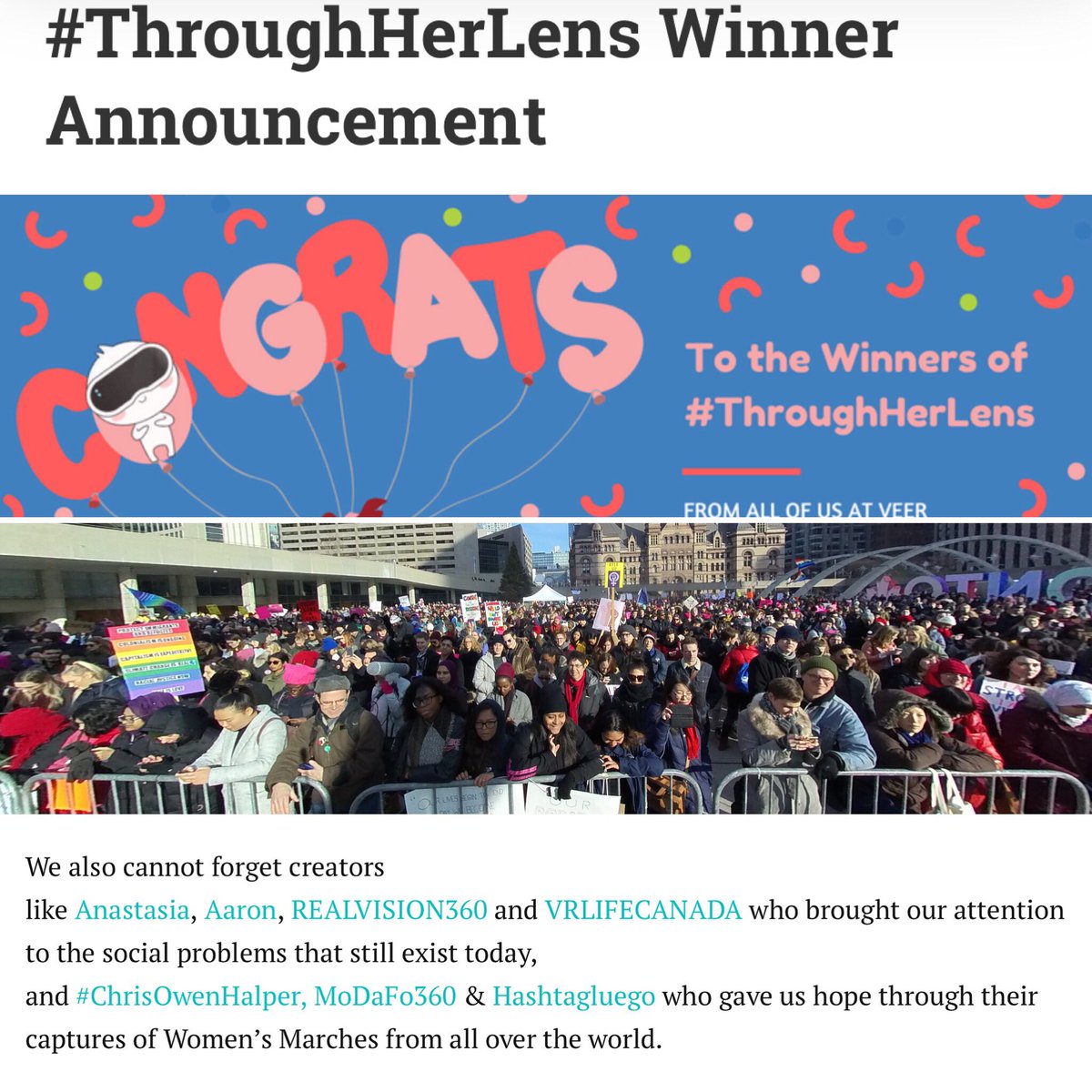AdventureArt's tweet photo. Proud to have been mentioned by @LetsVeer in their Women’s Day list of contributors. #virtualreality #vr #veertv #360photo #womensday #vrproduction #veervr #chrisowenhalper #womensmarch https://t.co/X84wmQrwPh