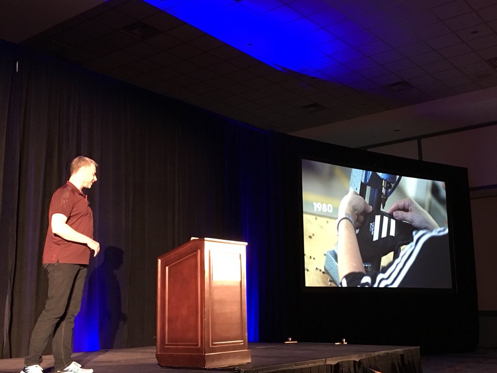 Anaqua's tweet photo. Christof Wolpert of @adidas says there’s been a huge transformation in sporting #sneakers over the past 100 years #AUC2018 https://t.co/w5omXdl8fM