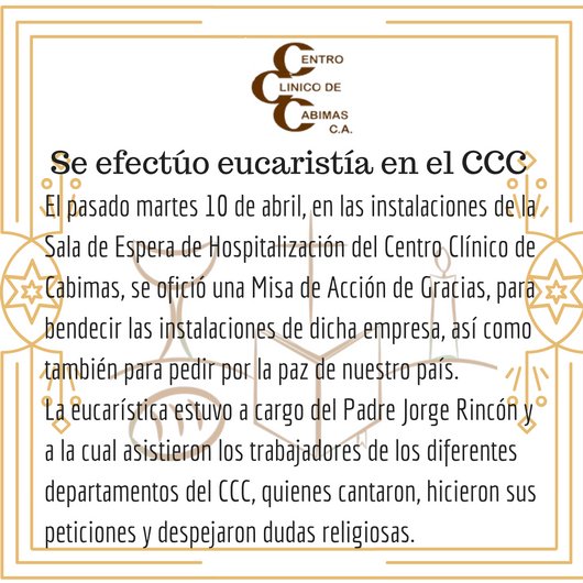 CLINICOCABIMAS's tweet photo. ¡Buenas Días! Resumen de la misa de Acción de Gracias.
#Paz #Esperanza #Salud #Medicina #Amor #Prosperidad #PorUnPaisMejor 
#SomosCCC #SuAlternativaEnSalud https://t.co/kMRKy9hnYn