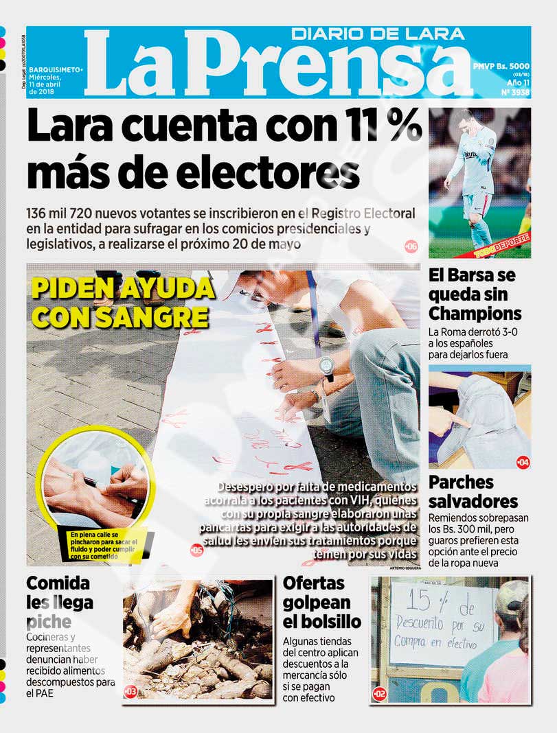 Buenos días amigos, les presentamos la primera página de nuestra edición impresa de hoy miércoles #11Abr para ampliar estas y otras noticias, ingresa a nuestra página web #LaPrensaLara
