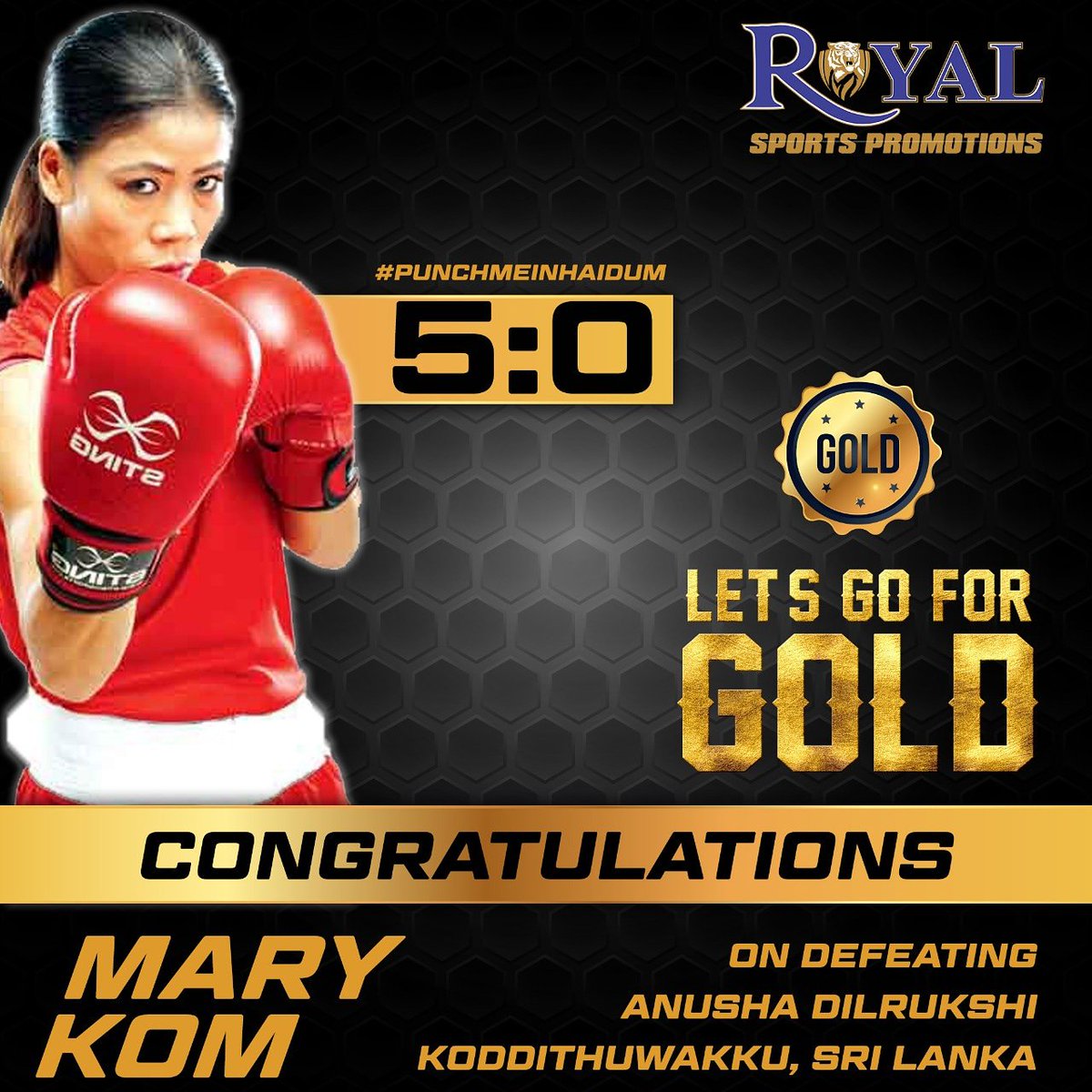 RoyalSportsLive's tweet photo. Let's Go for Gold @MCMarykom https://t.co/j7eQGZ1u3M