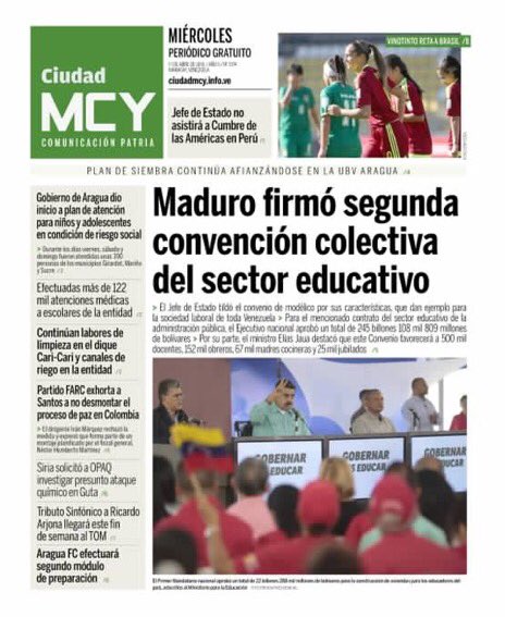 #11Abr compartimos con nuestro pueblo la edición digital del mejor diario regional <a href="/CiudadMCY/">Ciudad MCY</a> #ComunicaciónPatria ow.ly/bXDU30jqXjJ #NuncaMásUn11A