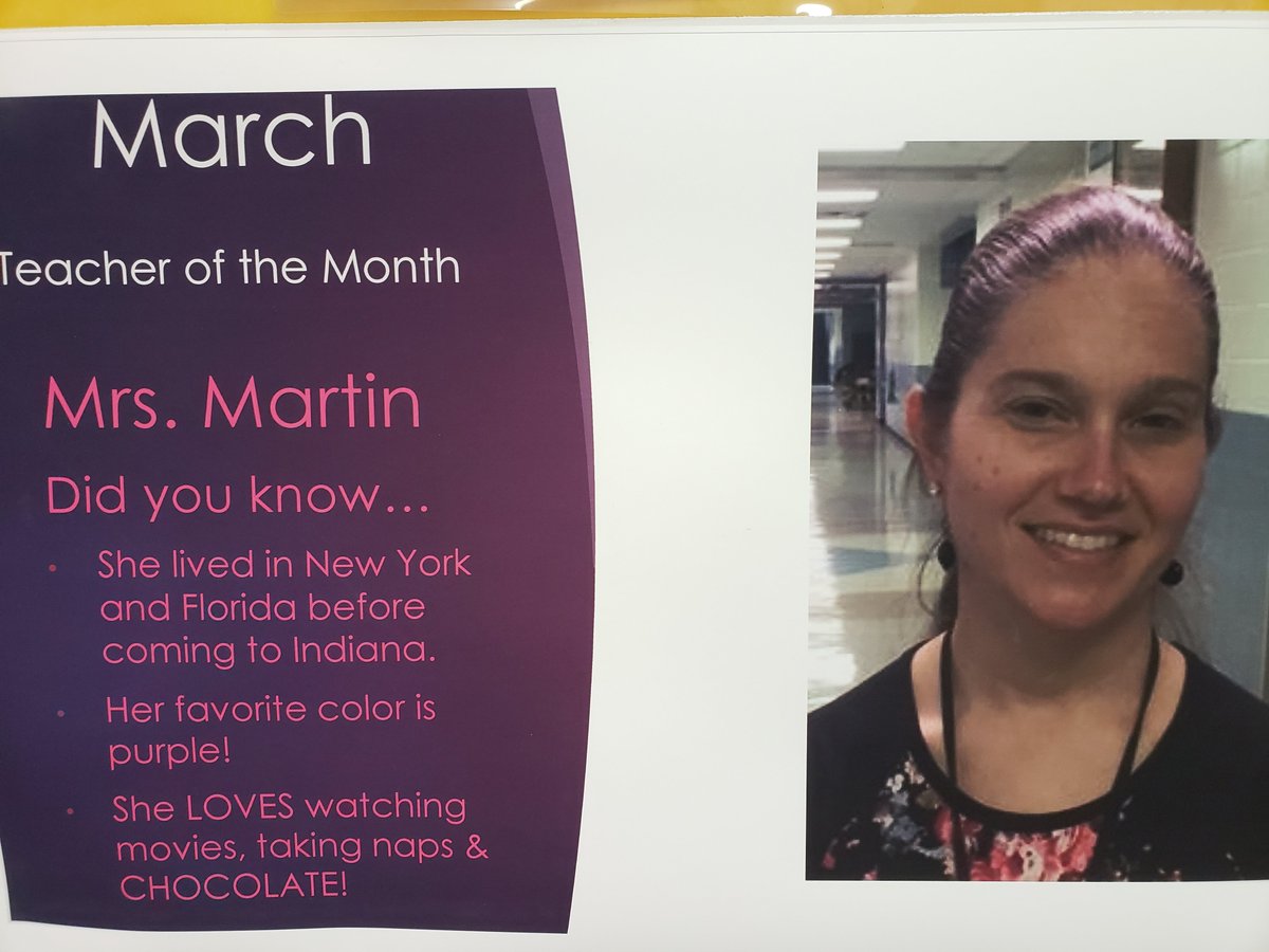 Congratulations to our March Teacher Of The Month.....Mrs. Martin!!