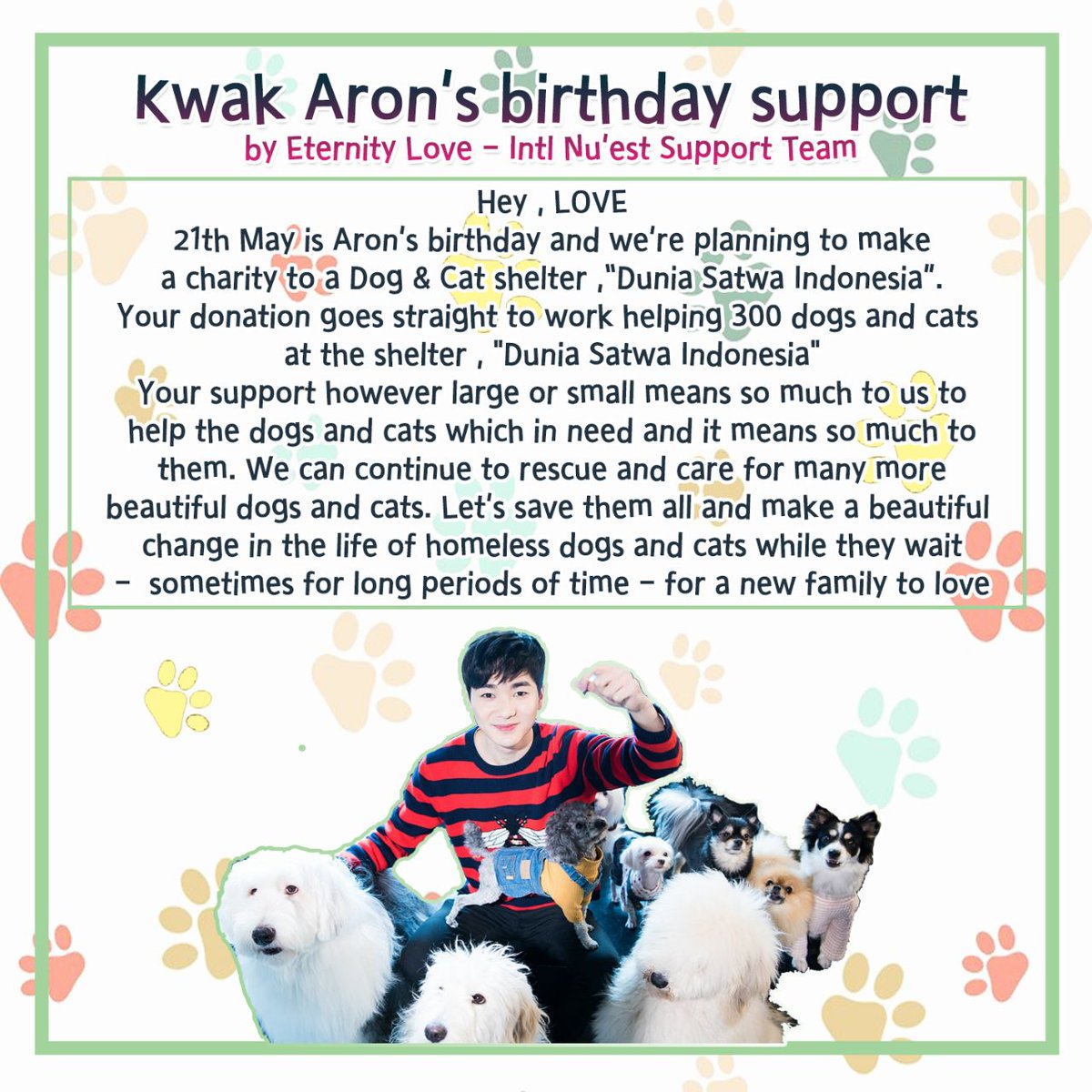 eternity3701's tweet photo. Hey Loves. #Aron bday project is up. Please DM us if you willing to support the charity to the shelther in Indonesia. Once we hit the target we will move some to his presents. So always,Charity first. Please support support. Thanks #NUEST #NUEST_W #NUESTW #뉴이스트 #뉴이스트W https://t.co/nWUns2uQyw