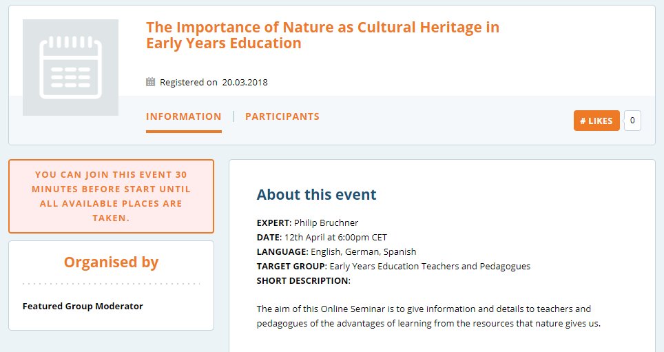 Are you interested in #nature and #CulturalHeritage? Then join the latest Online Seminar to learn more with @abastida1960 of the #etwinsense group tomorrow 12 April at 6 pm CET! Details at #eTwinning Live: bit.ly/2GS10AH