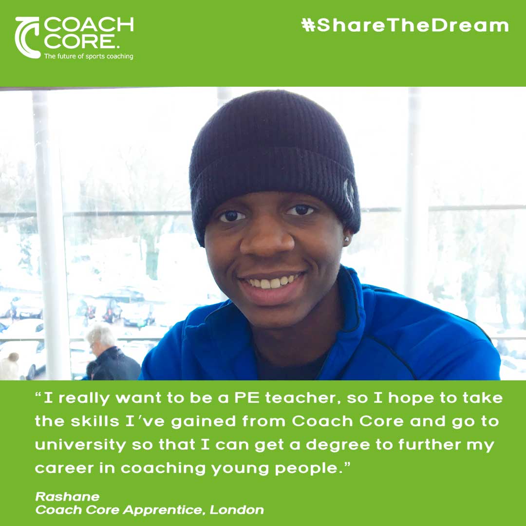 wearecoachcore's tweet photo. Thanks to our Coach Core London apprentice Rashane who shares his dream to become a qualified PE teacher and spread his love for sports with other young people @SnowCampInfo #ShareTheDream #GS2018 https://t.co/C7SMnDTYwy