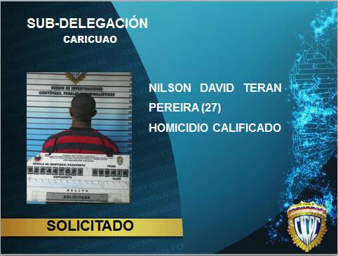 Detectives CICPC CARICUAO aprehenden en dispositivo georeferenciado de seguridad a Nilson david TERAN PEREIRA (27), quien se encuentra SOLICITADO por HOMICIDIO CALIFICADO. <a href="/PresidencialVen/">Prensa Presidencial</a>