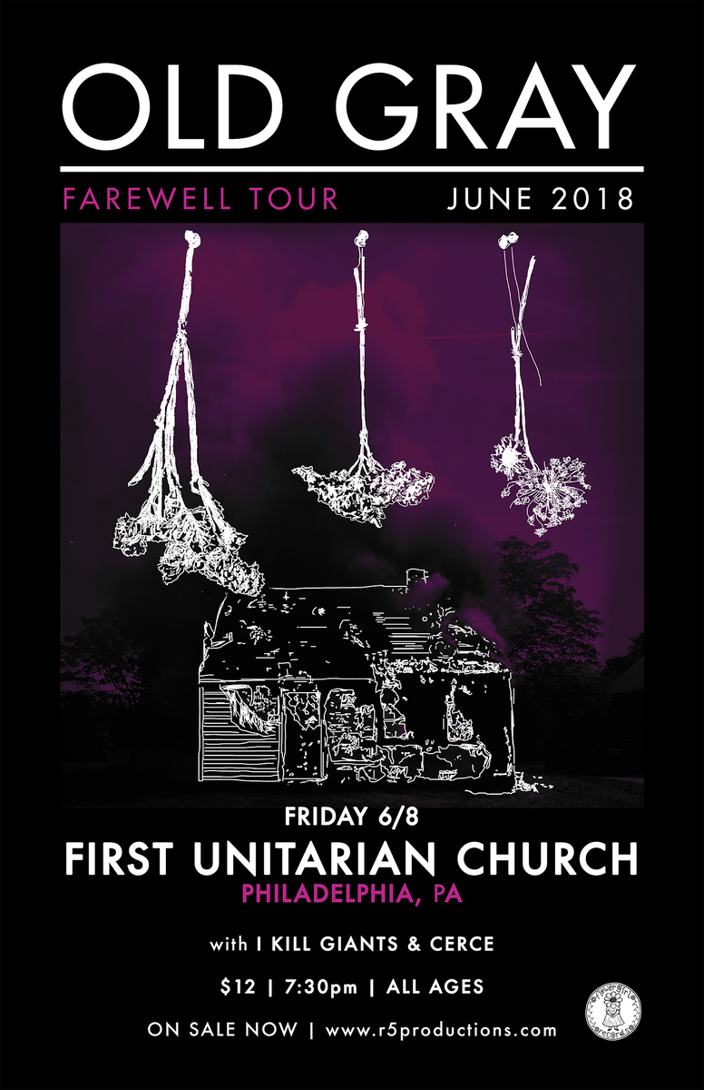 Hi!  Because the OLD GRAY Farewell Tour sold PhilaMOCA out in like five minutes, we moved it to the First Unitarian Church! More tickets are on sale RIGHT NOW, all previously purchased tickets will be honored! xoxo

ticketf.ly/2JvhVe0