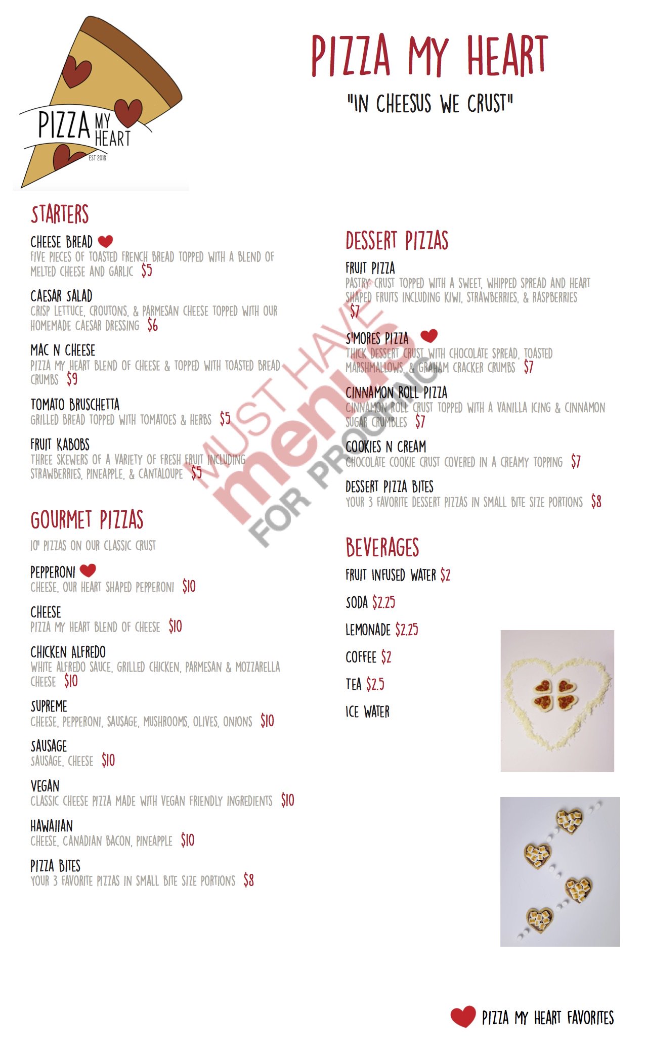 Pizza my heart menu hotsell