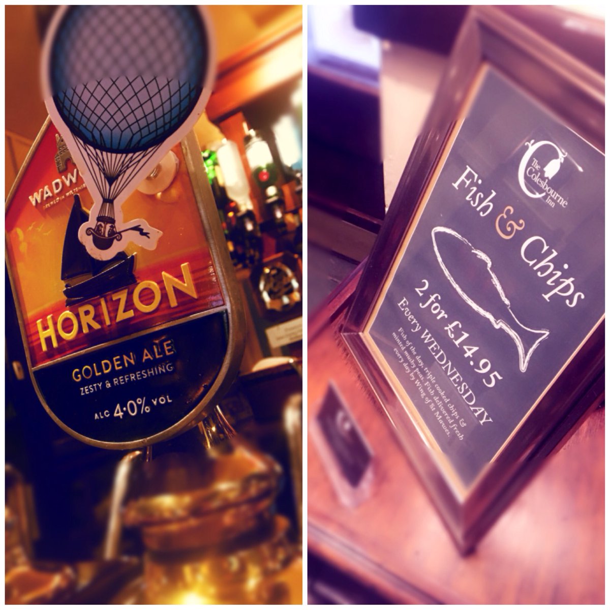 TheColesbourne's tweet photo. Our Wadworth’s Horizon golden ale goes perfectly with fish and it’s Fish and Chip Wednesday at The Colesbourne Inn. So why not pop in and give it a try. We’re serving food all day! #beer #ale #fishandchips https://t.co/beZ8Bt0BZR