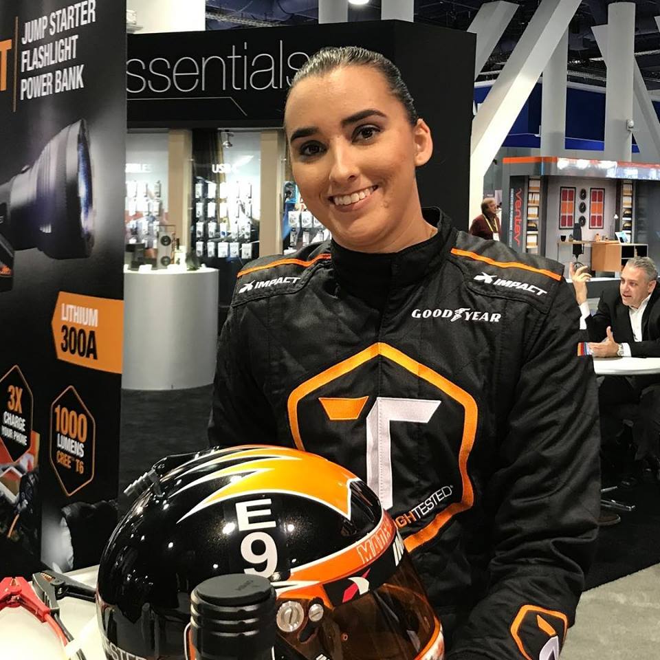 ImpactbyMCS's tweet photo. Cassie Gannis is seen here repping Impact Racing at a recent tradeshow. @ImpactbyMCS @CassieGannis #impact #impactracing #helmet #firesuit https://t.co/vOVPnPm7bF