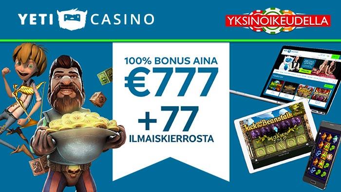 CasinoSuomi's tweet image. Yeti Casinon tarjous - YKSINOIKEUDELLA

bit.ly/2qpvF1K

#yeti #casino #pelaa