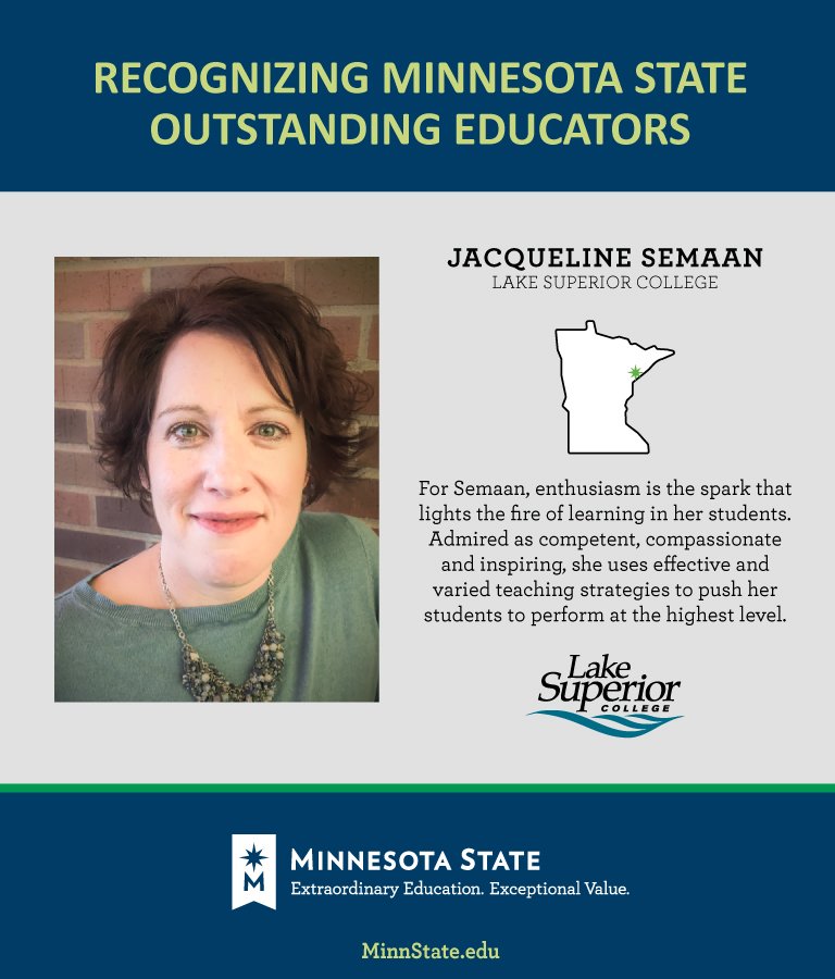 MinnStateEdu's tweet photo. Congrats Jacqueline Semaan @LSC_Duluth! #MinnStateBOTawards https://t.co/gQ94kuzvCi https://t.co/urYoFoBI2y