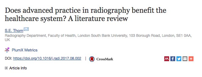 Does advanced practice in radiography benefit the healthcare system? See our literature review bit.ly/2IcdvHv #RadiographyJournal #isrrt2018